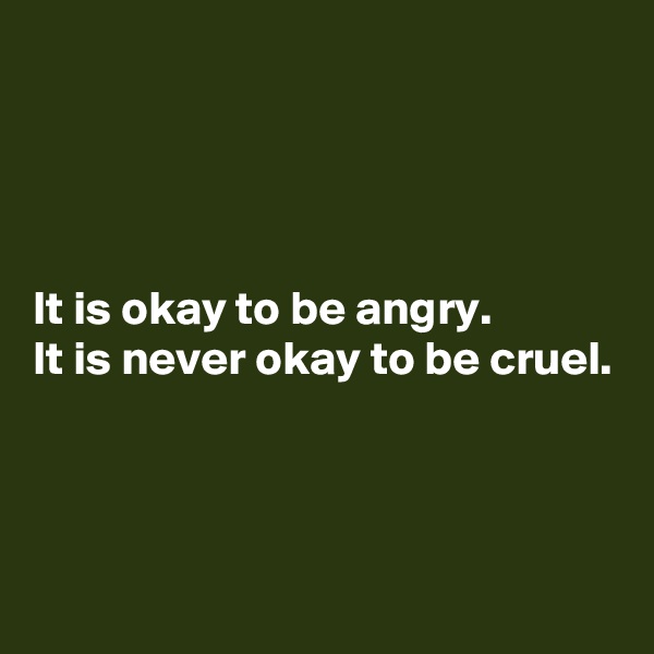 




It is okay to be angry.
It is never okay to be cruel.



