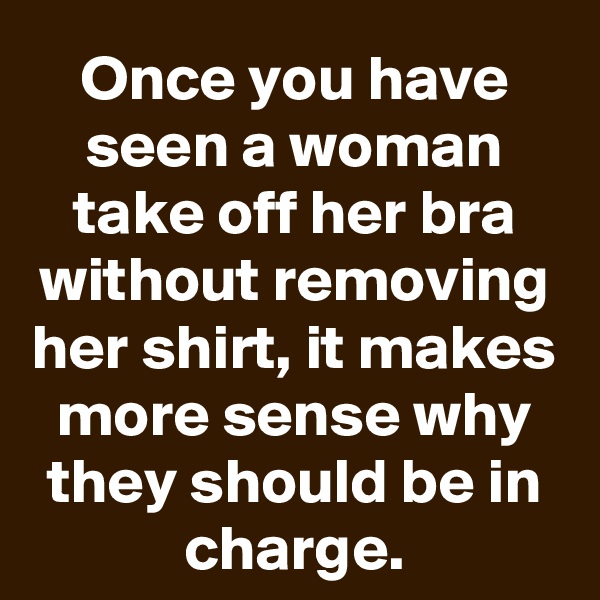 Once you have seen a woman take off her bra without removing her shirt, it makes more sense why they should be in charge.