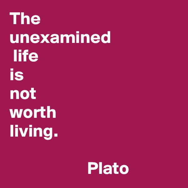 The 
unexamined
 life
is
not
worth
living.

                      Plato