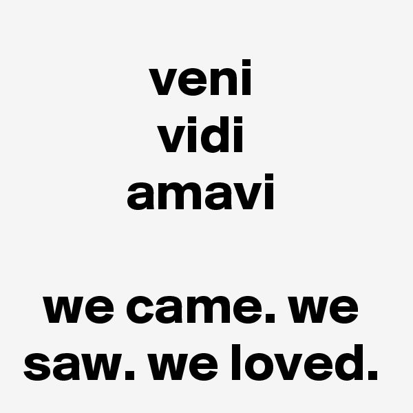 veni
vidi
amavi

we came. we saw. we loved.