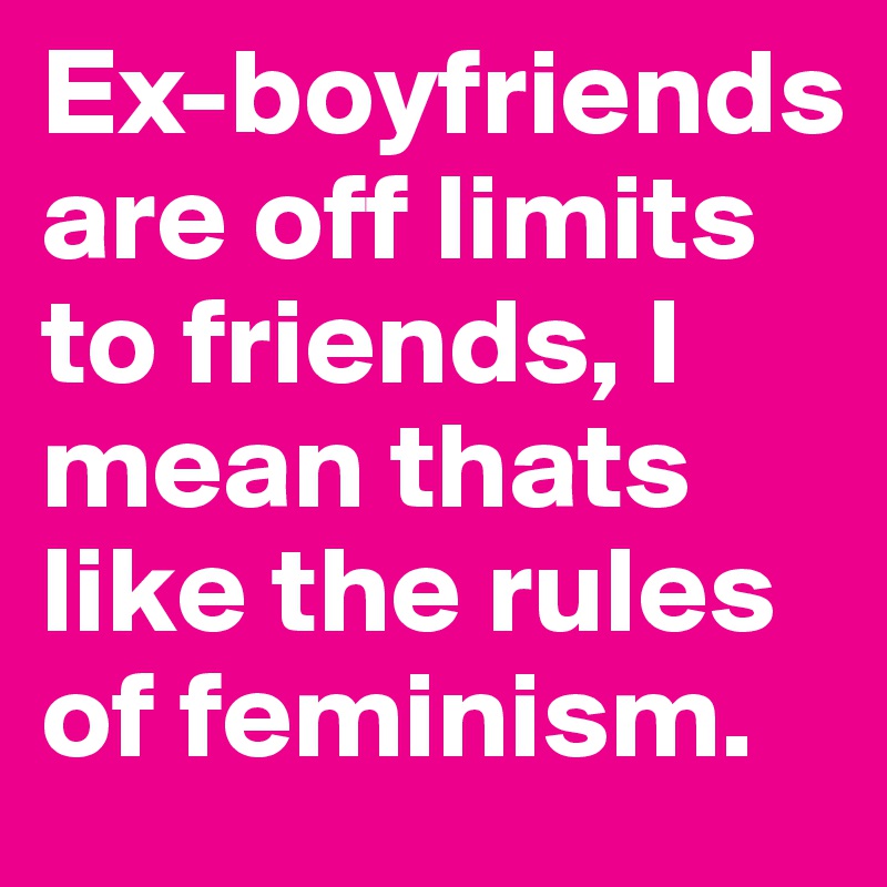 Ex-boyfriends are off limits to friends, I mean thats like the rules of feminism.