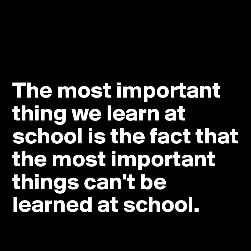 


The most important thing we learn at school is the fact that the most important things can't be learned at school.