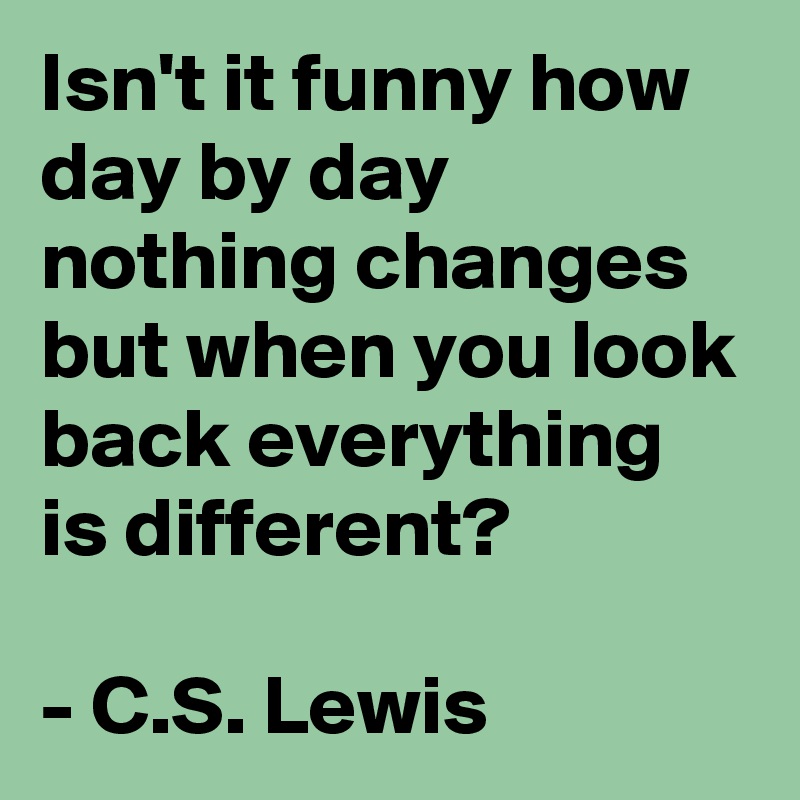 Isn't it funny how day by day nothing changes but when you look back everything is different?

- C.S. Lewis