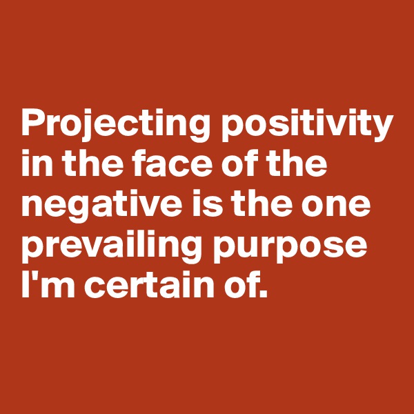 

Projecting positivity in the face of the negative is the one prevailing purpose I'm certain of.

