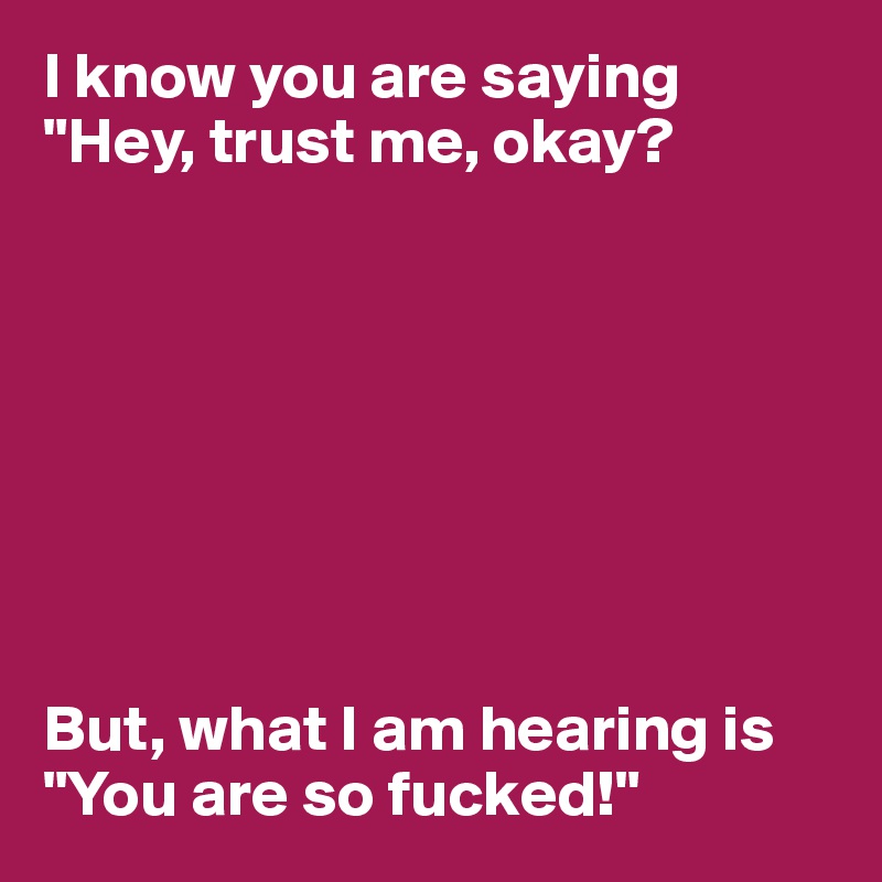 I know you are saying "Hey, trust me, okay?








But, what I am hearing is "You are so fucked!"