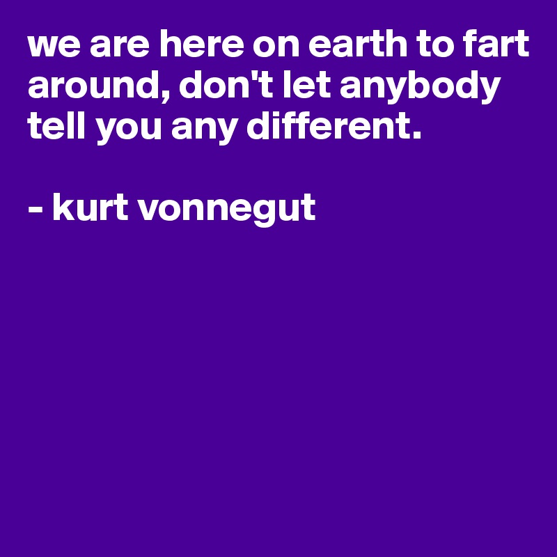 we are here on earth to fart around, don't let anybody tell you any different.

- kurt vonnegut






