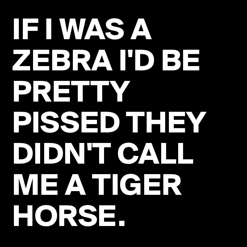 IF I WAS A ZEBRA I'D BE PRETTY PISSED THEY DIDN'T CALL ME A TIGER HORSE.