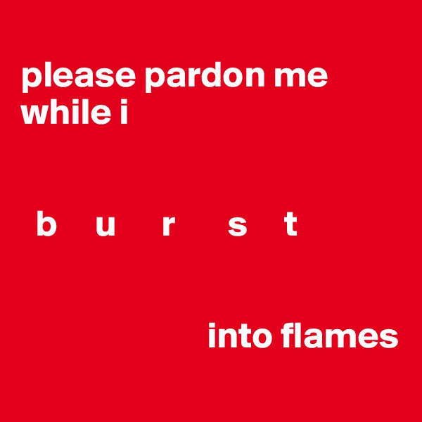 
please pardon me while i


  b     u      r       s     t       

              
                         into flames
