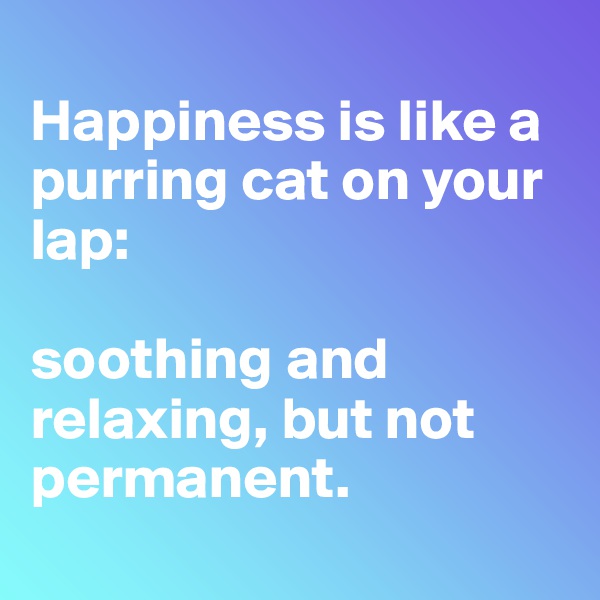 
Happiness is like a purring cat on your lap: 

soothing and relaxing, but not permanent.
