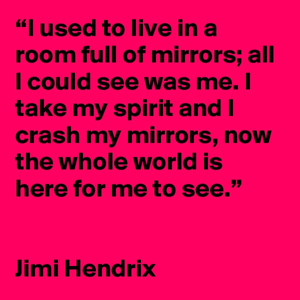 “I used to live in a room full of mirrors; all I could see was me. I take my spirit and I crash my mirrors, now the whole world is here for me to see.”


Jimi Hendrix