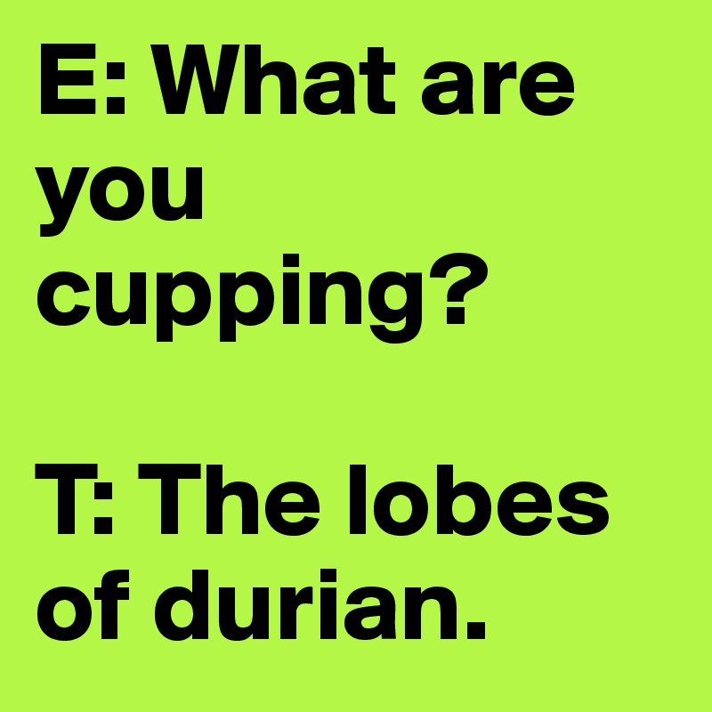 E: What are you cupping?

T: The lobes of durian.
