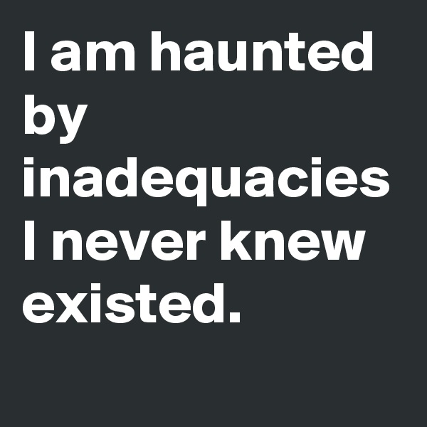 I am haunted by inadequacies I never knew existed.