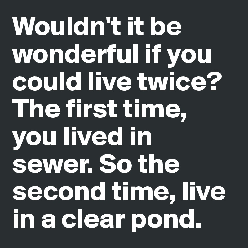 Wouldn't it be wonderful if you could live twice? The first time, you lived in sewer. So the second time, live in a clear pond.