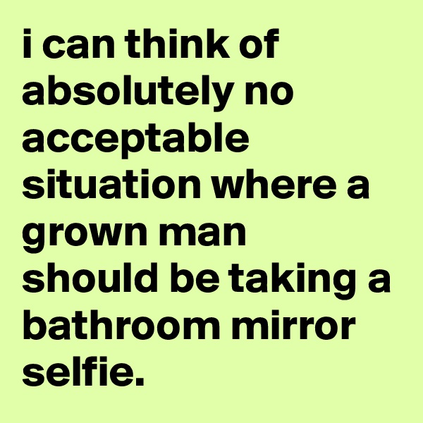i can think of absolutely no acceptable situation where a grown man should be taking a bathroom mirror selfie.