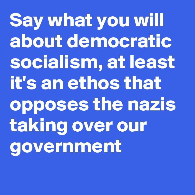 Say what you will about democratic socialism, at least it's an ethos that opposes the nazis taking over our government