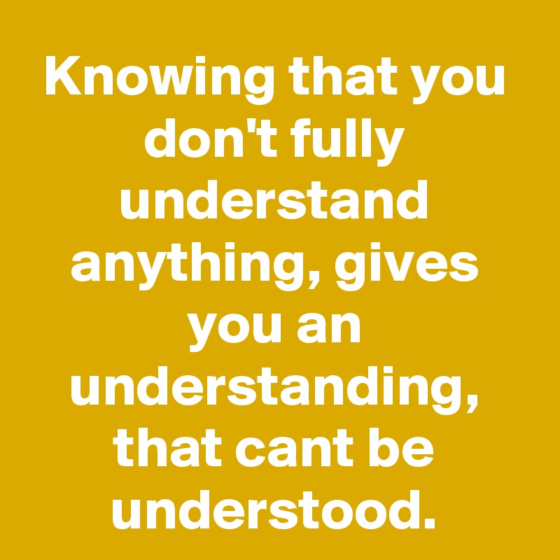 Knowing that you don't fully understand anything, gives you an understanding, that cant be understood.