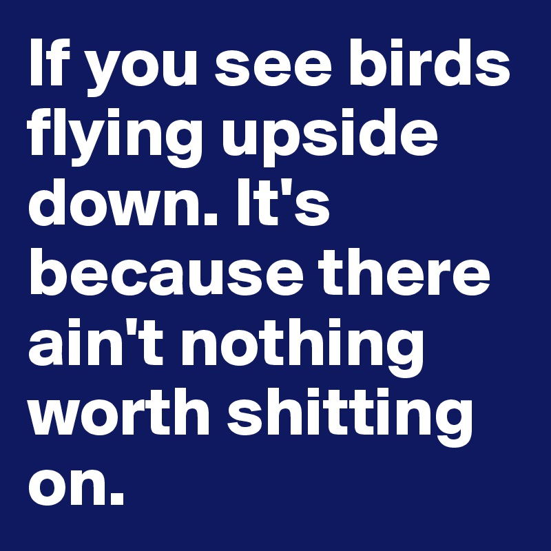 If you see birds flying upside down. It's because there ain't nothing worth shitting on.  