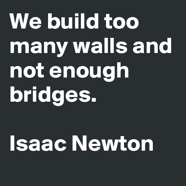 We build too many walls and not enough bridges.

Isaac Newton 