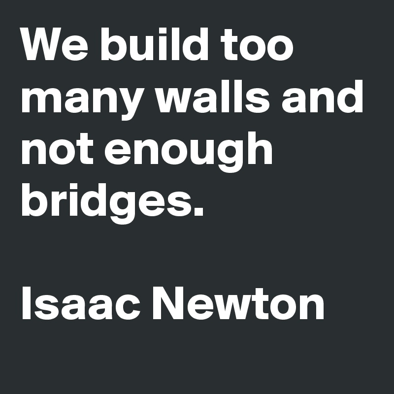 We build too many walls and not enough bridges.

Isaac Newton 