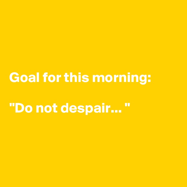 



Goal for this morning:

"Do not despair... "



