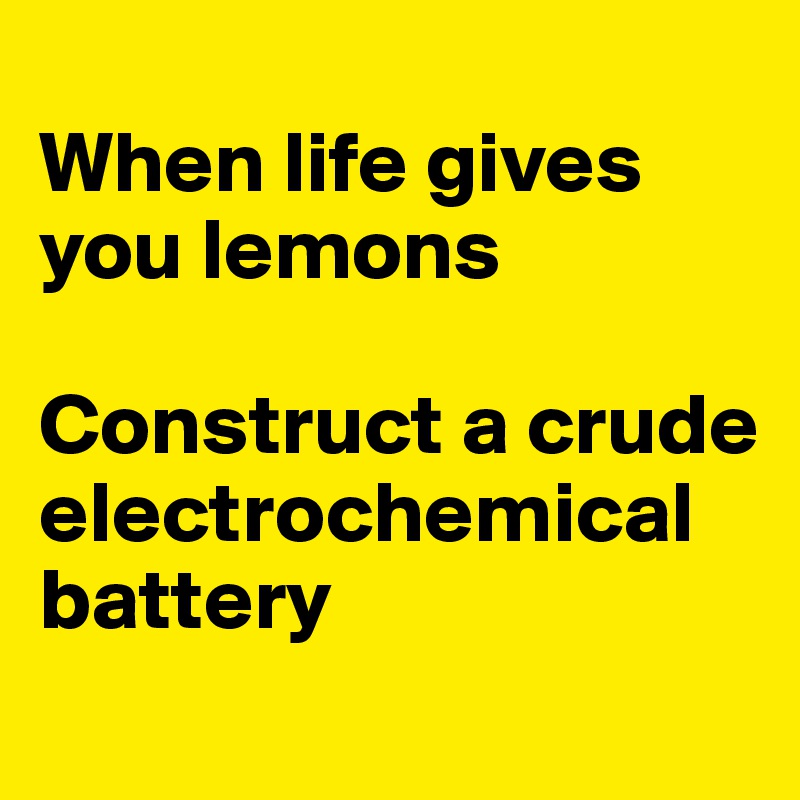 
When life gives you lemons

Construct a crude electrochemical battery

