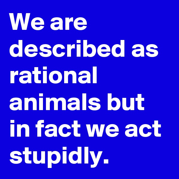 We are described as rational animals but in fact we act stupidly.