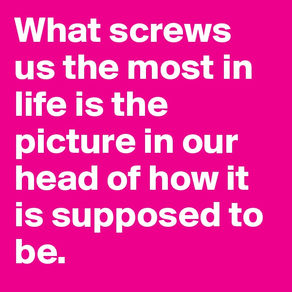 What screws us the most in life is the picture in our head of how it is supposed to be.