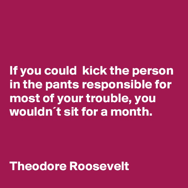 



If you could  kick the person in the pants responsible for most of your trouble, you wouldn´t sit for a month.



Theodore Roosevelt 