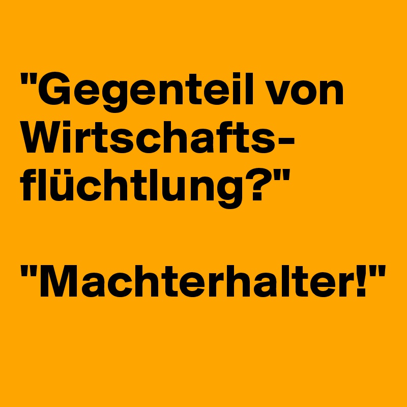 
"Gegenteil von Wirtschafts-flüchtlung?"

"Machterhalter!"

