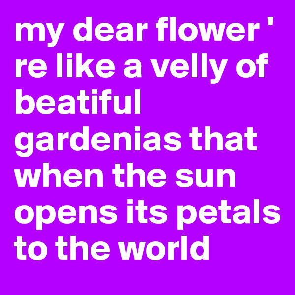 my dear flower ' re like a velly of beatiful gardenias that when the sun opens its petals to the world