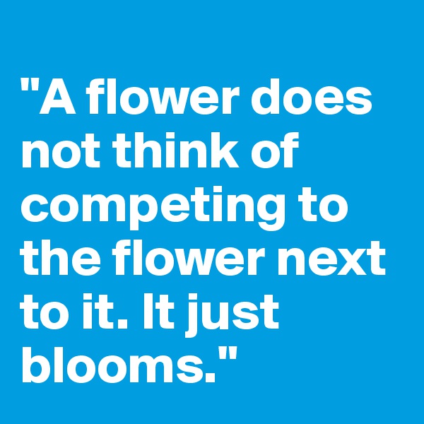 
"A flower does not think of competing to the flower next to it. It just blooms."