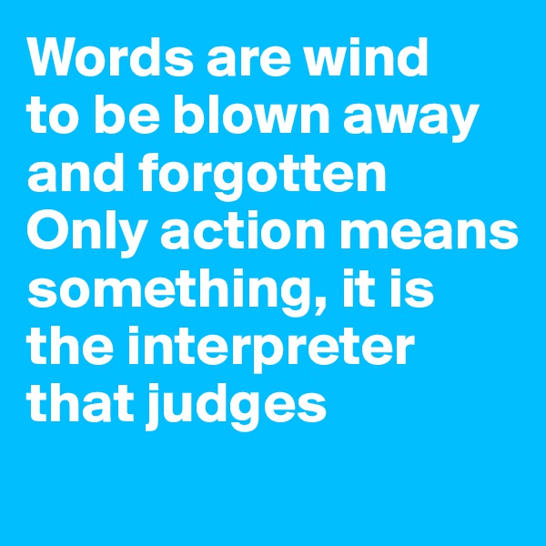 Words are wind
to be blown away and forgotten
Only action means something, it is the interpreter that judges

