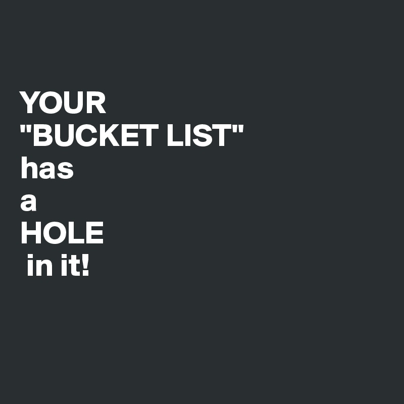 

YOUR 
"BUCKET LIST" 
has 
a 
HOLE
 in it!


