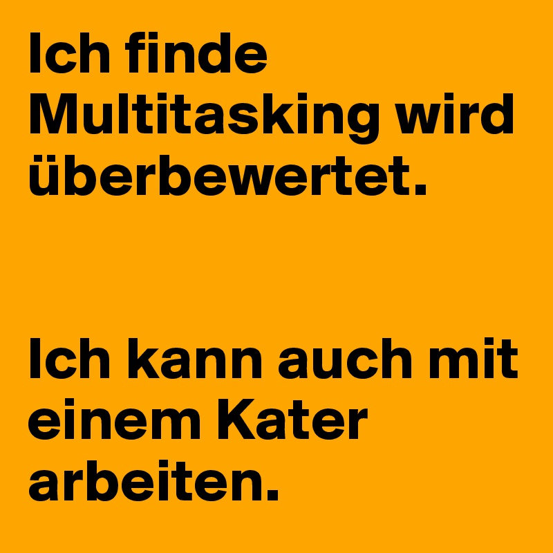 Ich finde Multitasking wird überbewertet.


Ich kann auch mit einem Kater arbeiten.