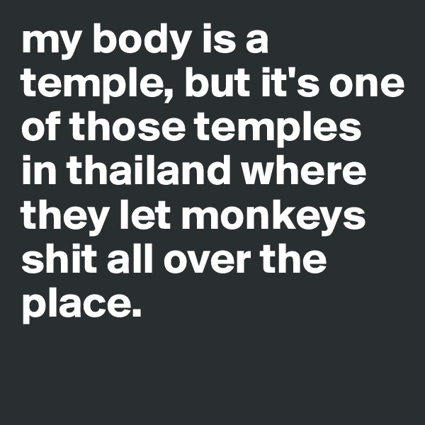 my body is a temple, but it's one of those temples in thailand where they let monkeys shit all over the place. 

