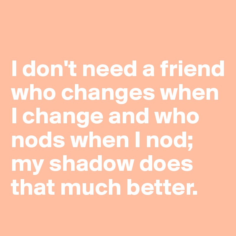 

I don't need a friend who changes when I change and who nods when I nod; my shadow does that much better. 