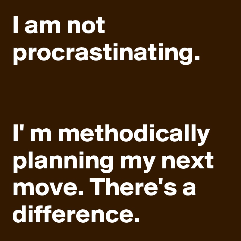 I am not procrastinating. 


I' m methodically planning my next move. There's a difference.