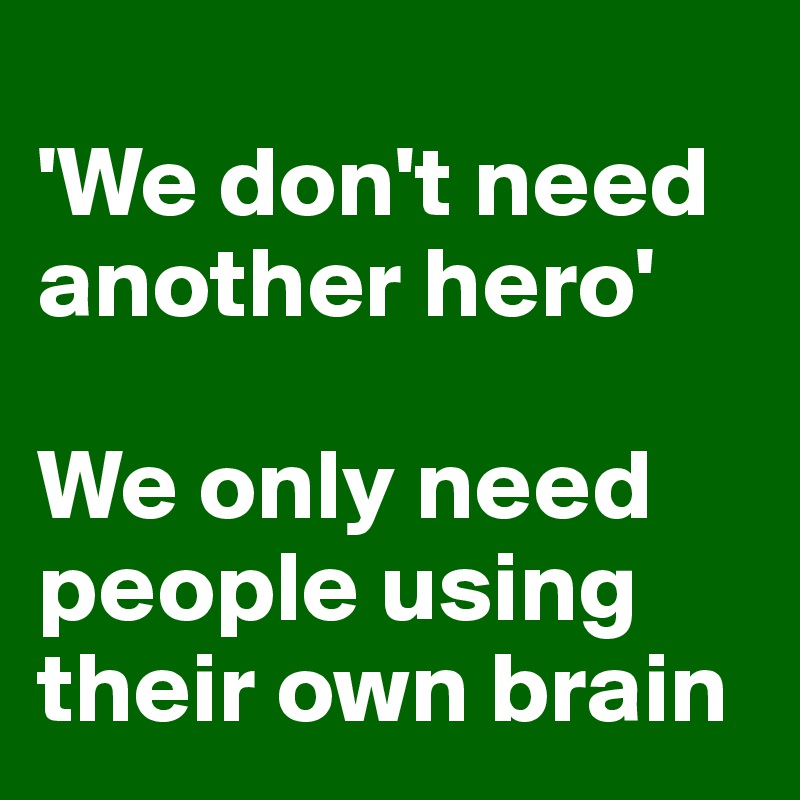 
'We don't need another hero'

We only need people using their own brain