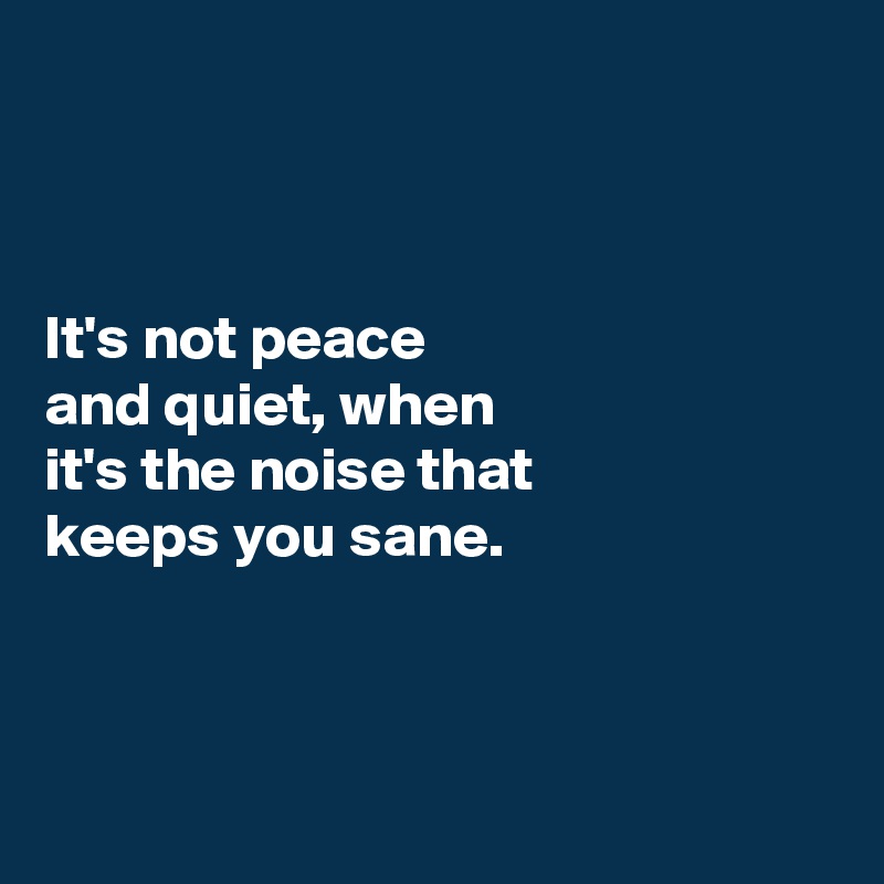 



It's not peace 
and quiet, when 
it's the noise that 
keeps you sane. 



