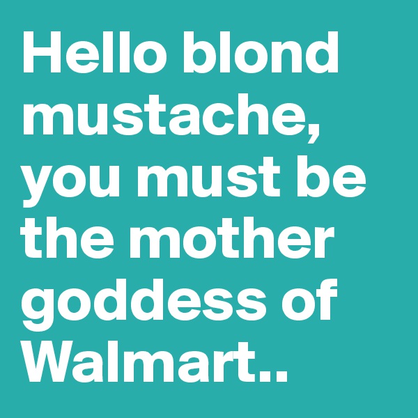 Hello blond mustache, you must be the mother goddess of Walmart..