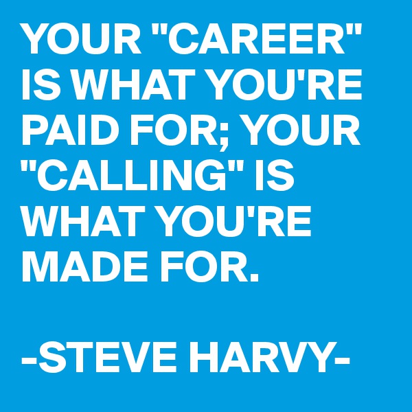 YOUR "CAREER" IS WHAT YOU'RE PAID FOR; YOUR "CALLING" IS WHAT YOU'RE MADE FOR.

-STEVE HARVY-