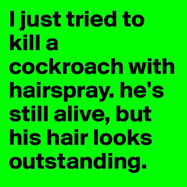 I just tried to kill a cockroach with hairspray. he's still alive, but his hair looks outstanding.