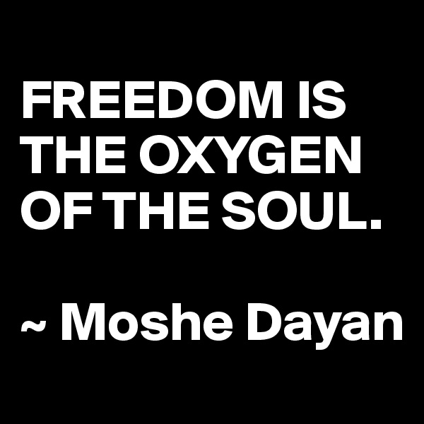 
FREEDOM IS THE OXYGEN OF THE SOUL.

~ Moshe Dayan
