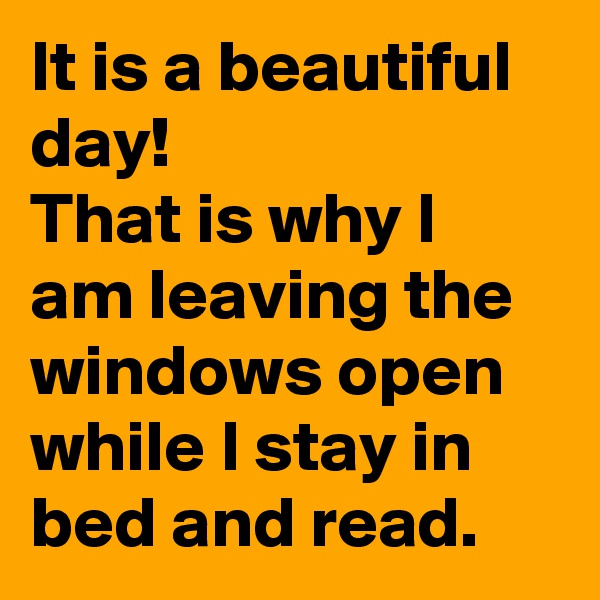 It is a beautiful day! 
That is why I am leaving the windows open while I stay in bed and read.