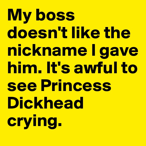 My boss doesn't like the nickname I gave him. It's awful to see Princess Dickhead crying.