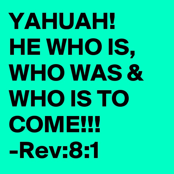 YAHUAH!
HE WHO IS, WHO WAS & WHO IS TO COME!!!
-Rev:8:1