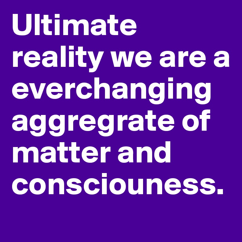 Ultimate reality we are a everchanging aggregrate of matter and consciouness.
