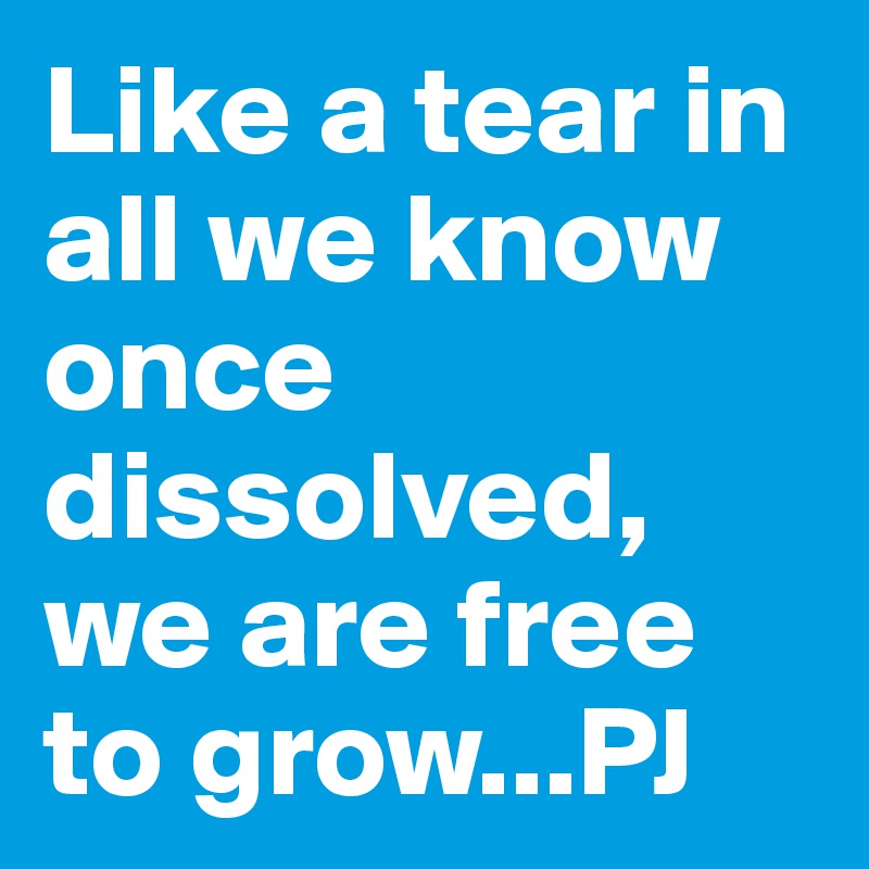 Like a tear in all we know once dissolved, we are free to grow...PJ