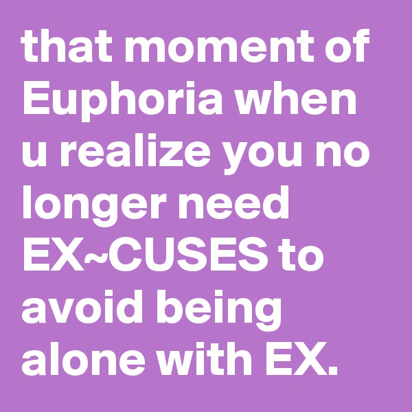 that moment of Euphoria when u realize you no longer need EX~CUSES to avoid being alone with EX.