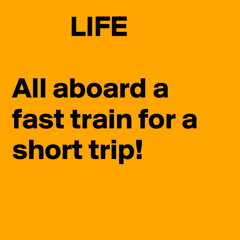           LIFE

All aboard a fast train for a short trip!

